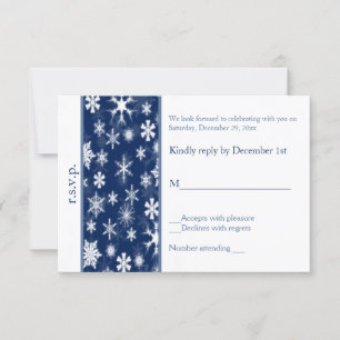 Navy and White Snowflakes Wedding Reply Card