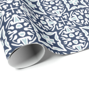 Navy and White Spanish Tile Pattern Wrapping Paper