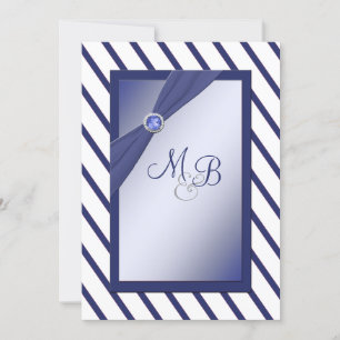 Navy and White Stripe Monogrammed Invitation
