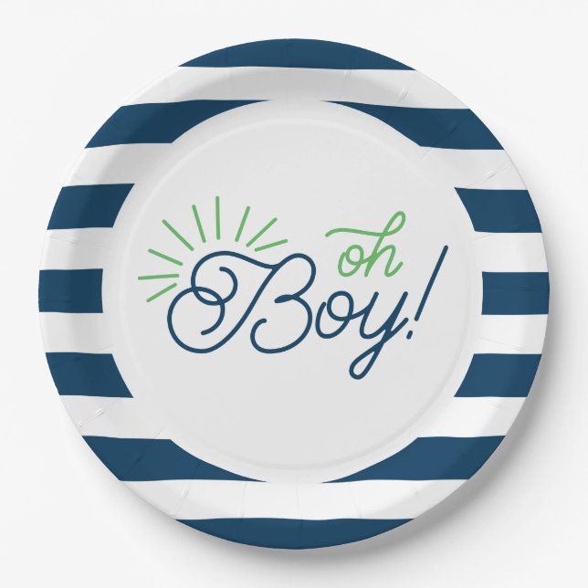 Navy and White Striped Baby Shower Plates (Front)