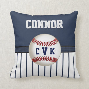 Navy and White Striped Baseball Pillow 6 Text Box