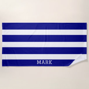 Navy And White Striped Name Cabana Stripe Beach Towel