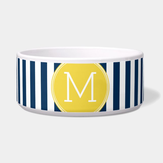 Navy and White Striped Pattern Yellow Monogram (Front)