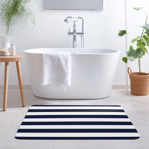 Navy and White Stripes   Editable Colours Bath Mat