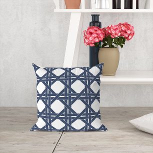 Navy and White Summer Basketweave Pattern Cushion