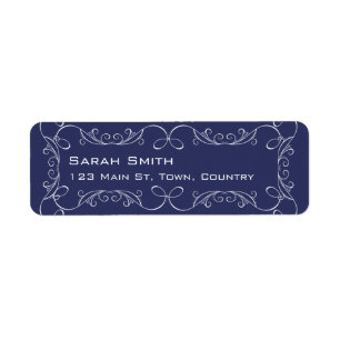 Navy and White Swirls Wedding Address Labels