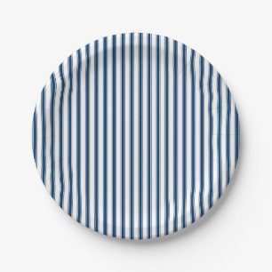 Navy and White Ticking Stripe Paper Plate