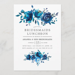 Navy and White Watercolor Bridesmaids Luncheon Invitation