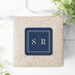 Navy and White Wedding Monogram Square Sticker<br><div class="desc">Classic and elegant wedding monogram stickers are perfect for sealing your invitation envelopes,  favours and more. Chic and simple design in crisp navy blue and white features your initials,  monogram or duogram framed by a thin geometric border. Designed to coordinate with our Timeless wedding collection in Navy.</div>