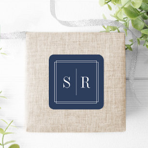 Navy and White Wedding Monogram Square Sticker