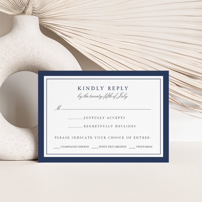 Navy and White Wedding RSVP Card w/ Meal Choice (Creator Uploaded)