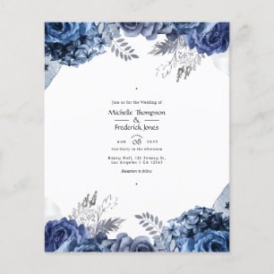Navy and White with Silver Foil Floral Wedding Flyer