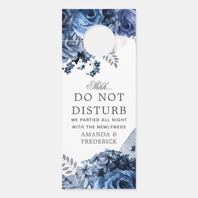 Navy and White with Silver Foil Wedding Door Hanger (Front)