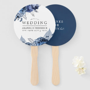 Navy and White with Silver Foil Wedding Favour Hand Fan