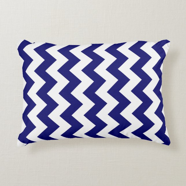 Navy and White Zigzag Decorative Cushion (Front)