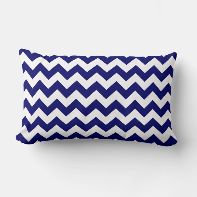 Navy and White Zigzag Lumbar Cushion (Front)