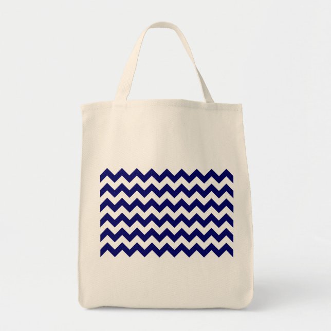 Navy and White Zigzag Tote Bag (Front)