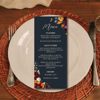 Navy and Yellow Fall Wildflower Wedding Menu
