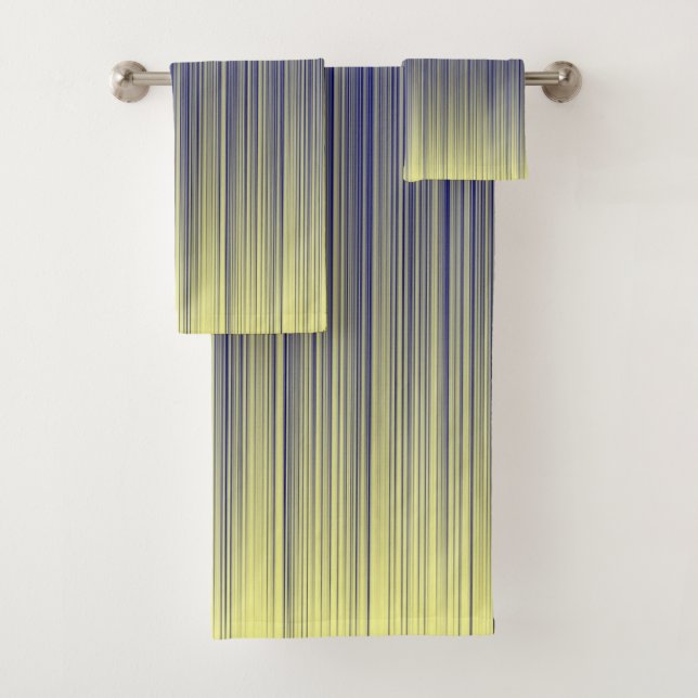 Navy and Yellow Gradient Line Pattern Bath Towel Set (Insitu)