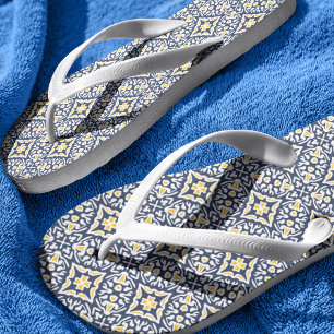 Navy and Yellow Mediterranean Pattern Jandals