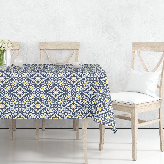 Navy and Yellow Mediterranean Tile Pattern Tablecloth (Creator Uploaded)