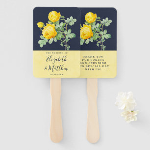 Navy and Yellow Rose Romantic Wedding Hand Fan