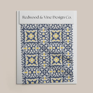 Navy and Yellow Spanish Tile Pattern Fabric