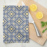 Navy and Yellow Spanish Tile Pattern Tea Towel<br><div class="desc">Our Spanish tile pattern towels are a beautiful addition to your Mediterranean style,  blue and white,  or beach house kitchen. Inspired by the traditional azulejo tiles of Spain and Portugal,  this intricately patterned design features a geometric design in coastal navy blue,  sunny golden yellow and crisp white.</div>