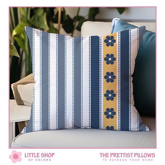 Navy and Yellow Stripes Floral Cushion (Creator Uploaded)
