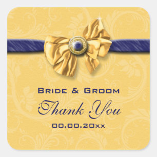 navy and yellow wedding "thank you" square sticker