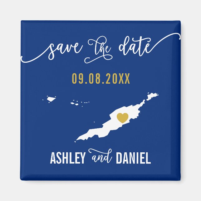 Navy Anguilla Wedding Save the Date Map Magnet (Front)