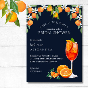 Navy Aperol Love at First Spritz Bridal Shower  Invitation