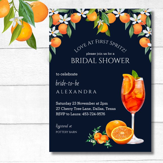 Navy Aperol Love at First Spritz Bridal Shower  Invitation (Creator Uploaded)