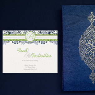 Navy Apple Green Grey Love Birds Reception Cards