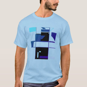Navy Aqua Black Patchwork MCM-inspired Geometric   T-Shirt