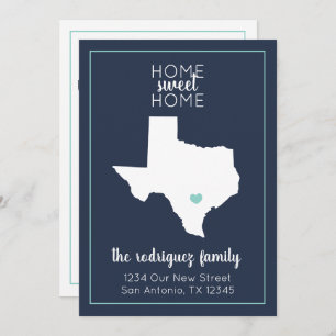 Navy & Aqua Home Sweet Home - Texas Moving Announcement