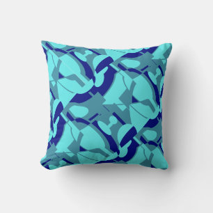 Navy Aqua Slate Mediterranean Diagonal Abstract Cushion