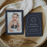 Navy Arched 1st Trip Around The Sun Photo Invite