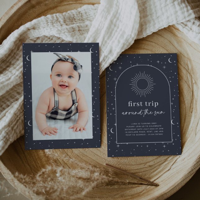 Navy Arched 1st Trip Around The Sun Photo Invite (Creator Uploaded)