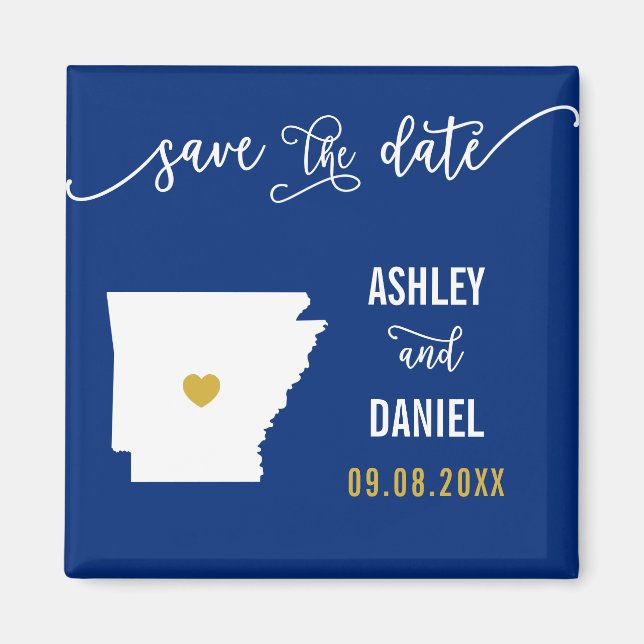 Navy Arkansas Wedding Save the Date Map Magnet (Front)