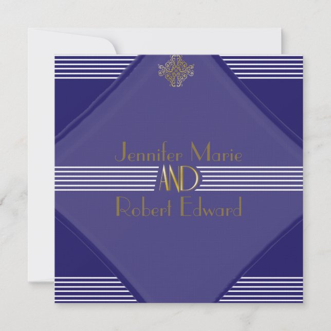 Navy Art Deco Posh Wedding Invitation (Front)