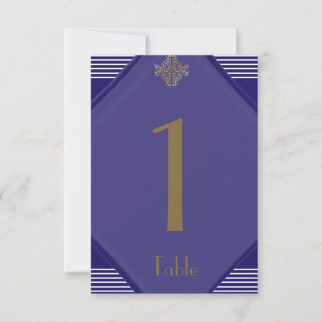 Navy Art Deco Posh Wedding Table Number (Front)