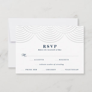 Navy Art Deco String Lights Wedding RSVP Card