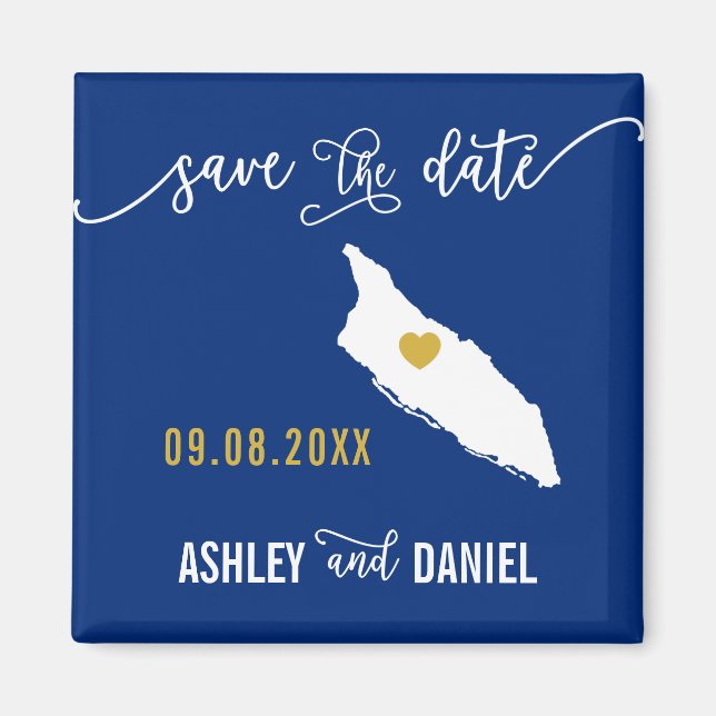 Navy Aruba Wedding Save the Date Map Magnet (Front)