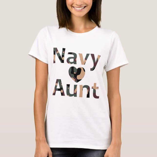 Navy Aunt Heart Camo T-Shirt (Front)