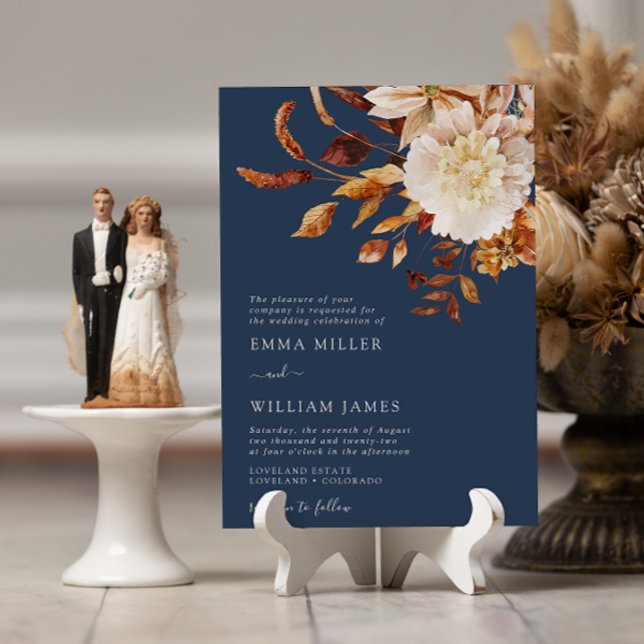 Navy Autumn Modern Watercolor Terracotta Wedding Invitation (Navy Autumn Modern Watercolor Terracotta Wedding Invitation
)