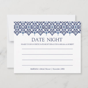 Navy Azulejo Spanish Tile Shower Date Night Advice Card