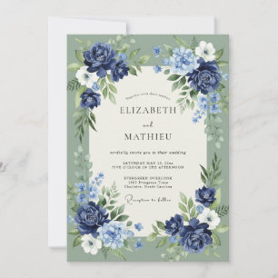 Navy Azure Foliage Eucalyptus Wedding Invitation