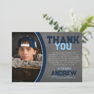 Navy & Baby Blue Chalkboard Grad Thank You Card