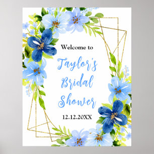 Navy Baby Blue Floral Bridal Shower Welcome Sign